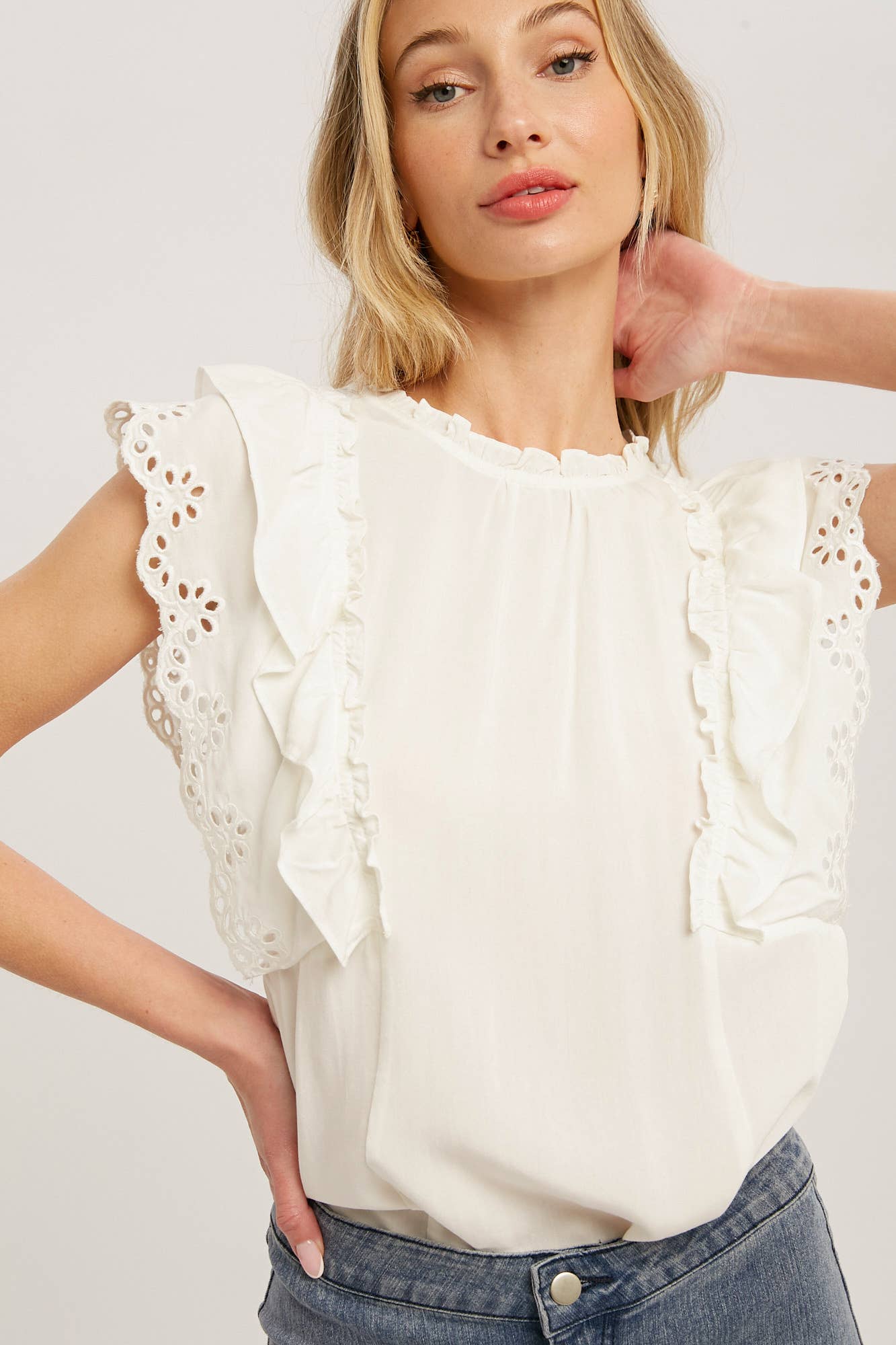 Ruffled Eyelet Lace Blouse