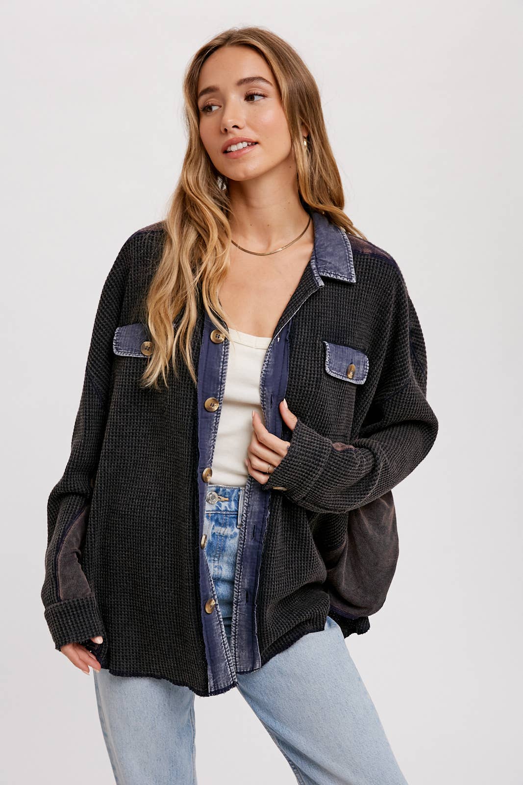 Navy Slouchy Waffle Knit Jacket