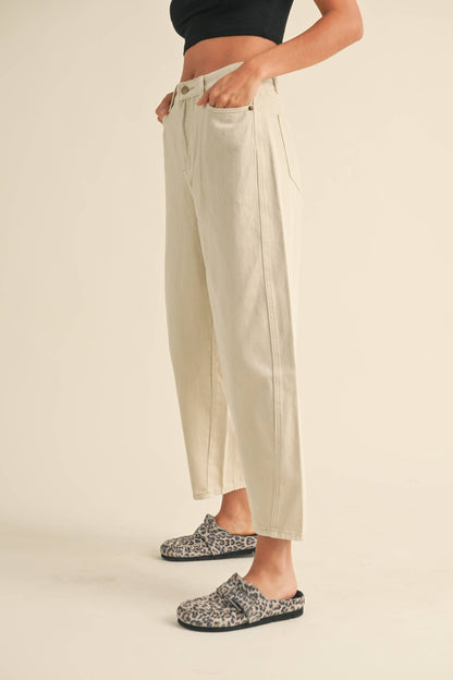 Beige Washed Barrel Pants