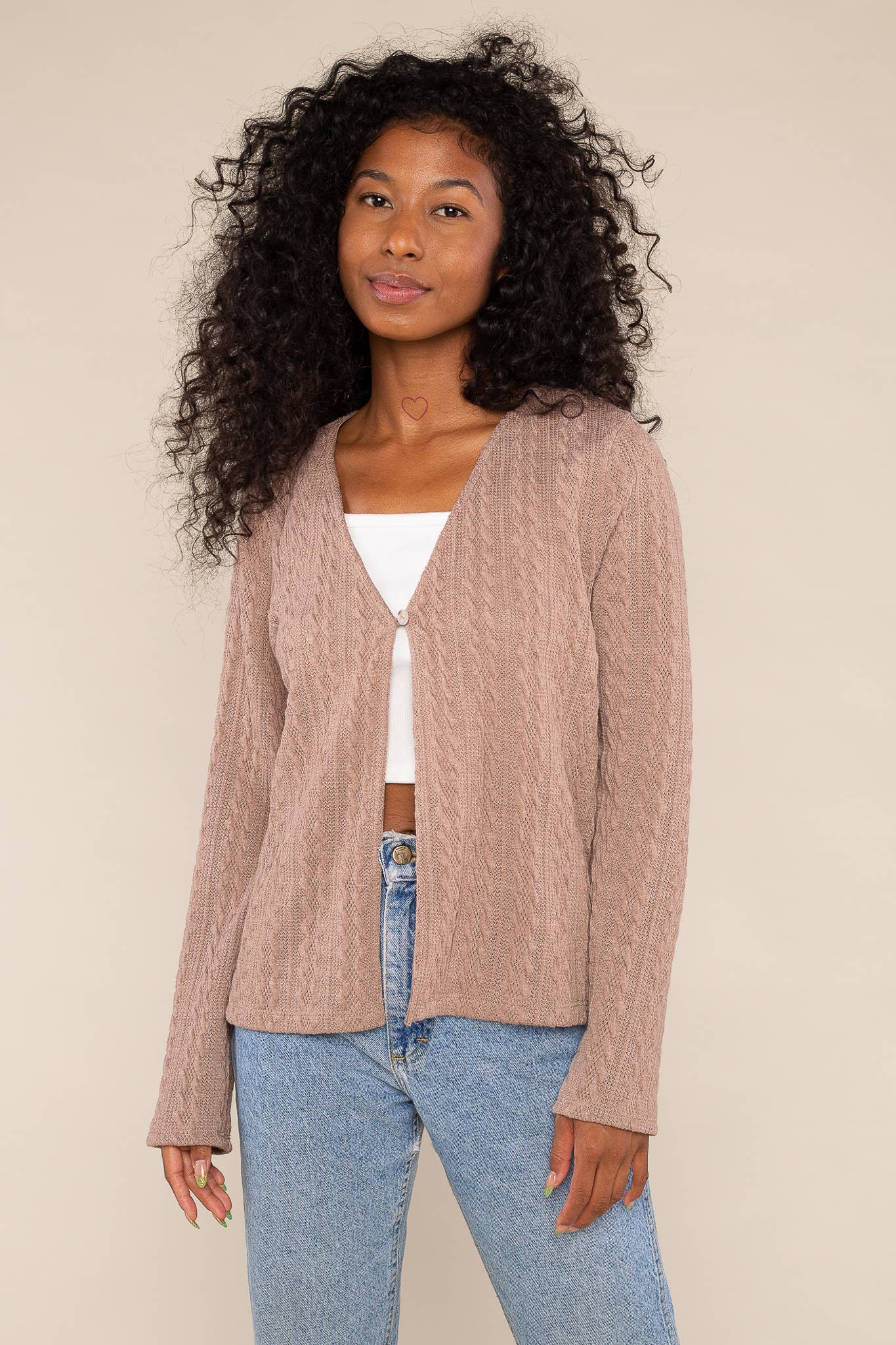 Mocha Cable Knit Cardigan