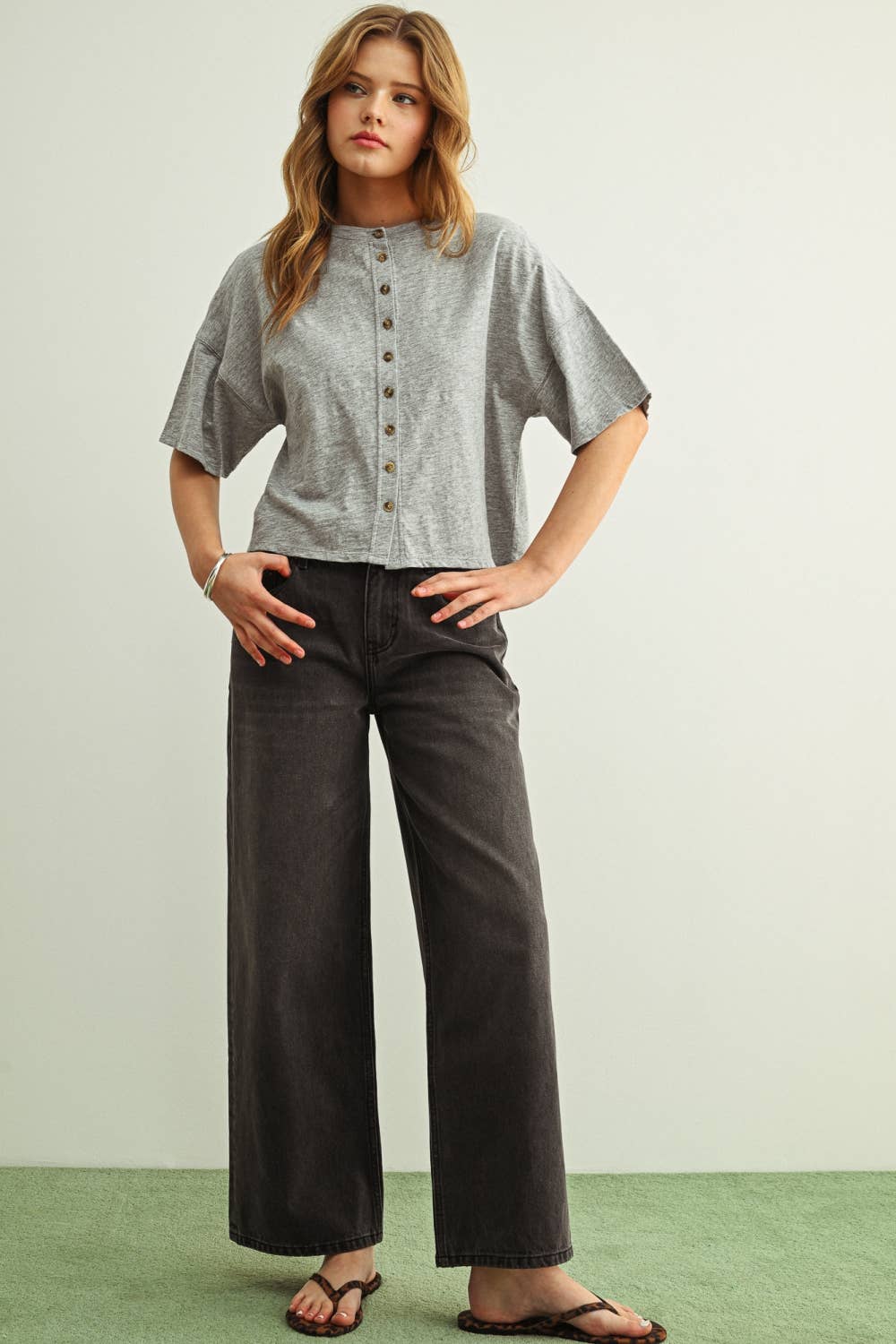 Button Down Half Sleeve Top