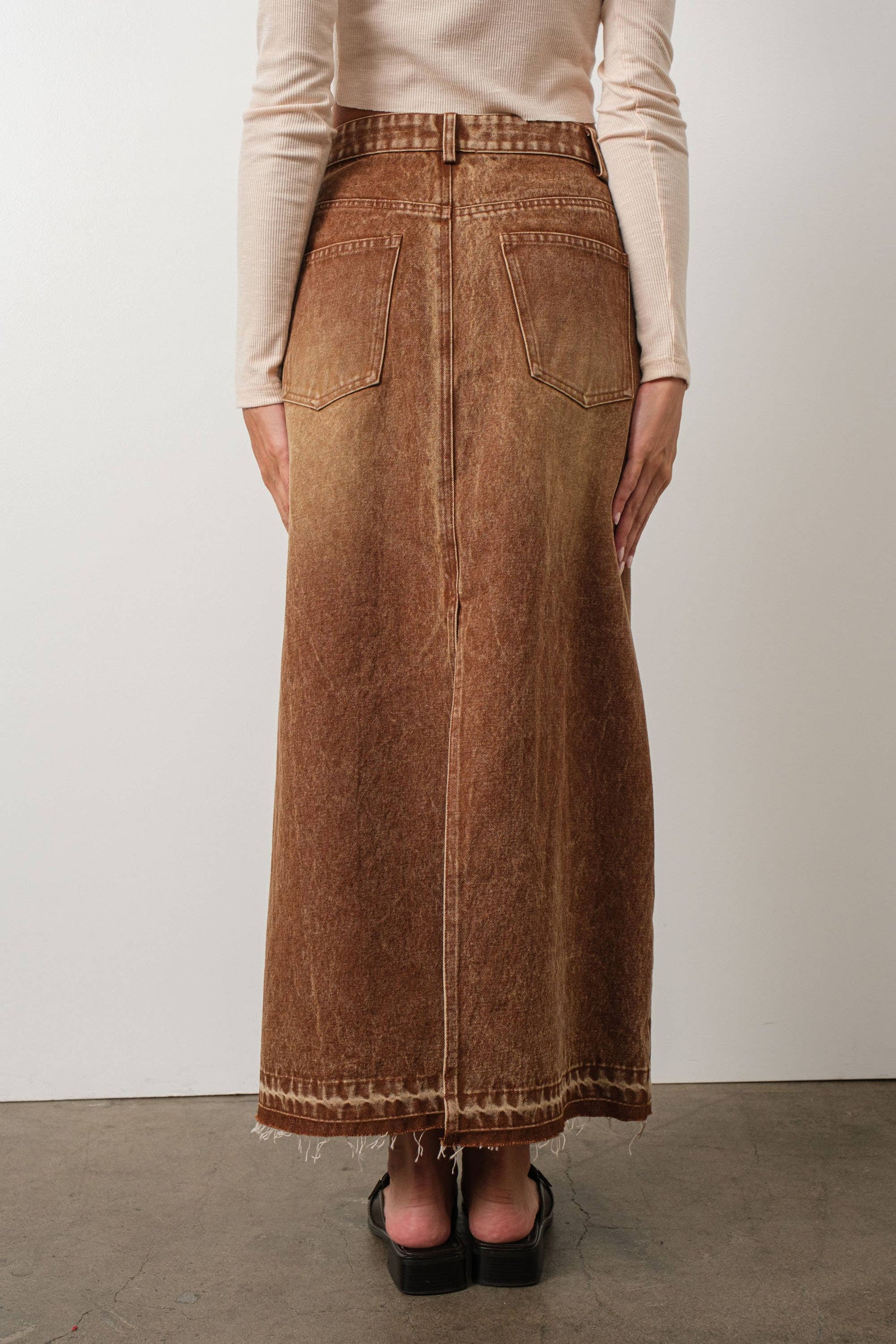 Brown Washed Denim Skirt