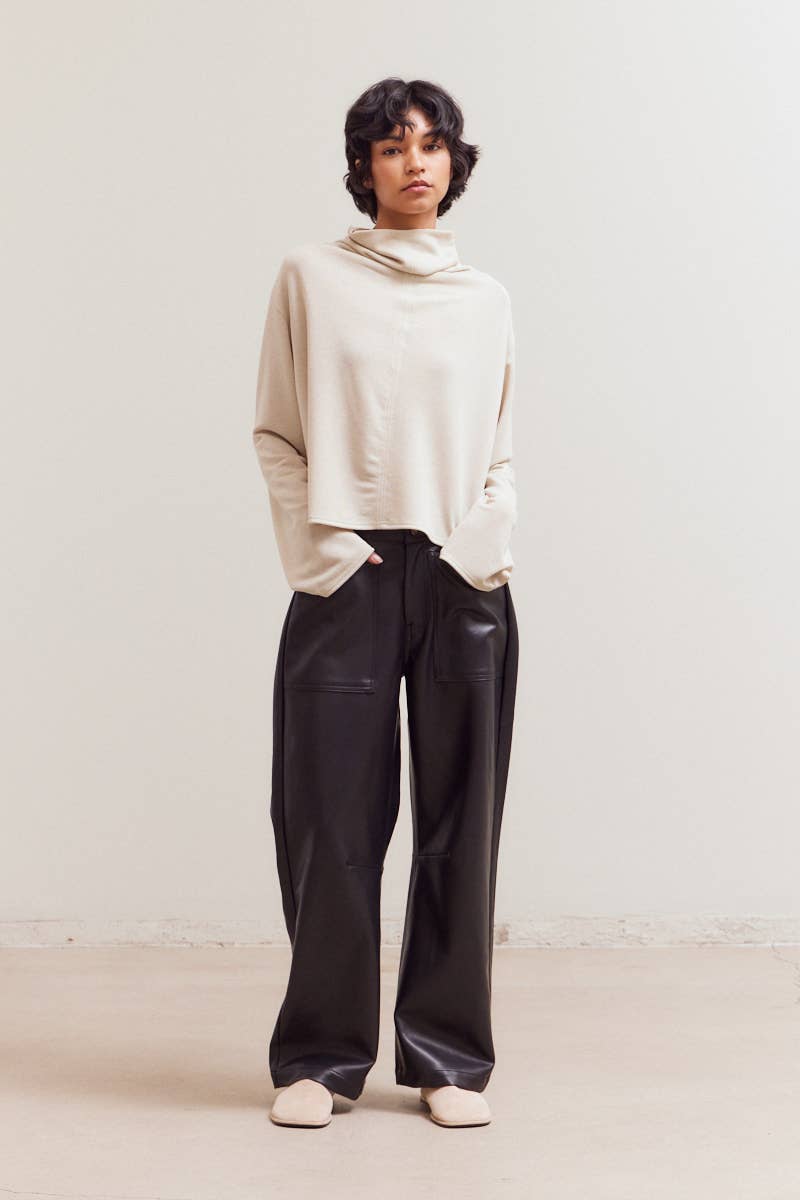 Cowl Neck Loose Top - Ecru