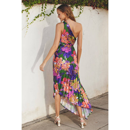 Make An Entrance Asymmetrical Pleated Maxi Dress