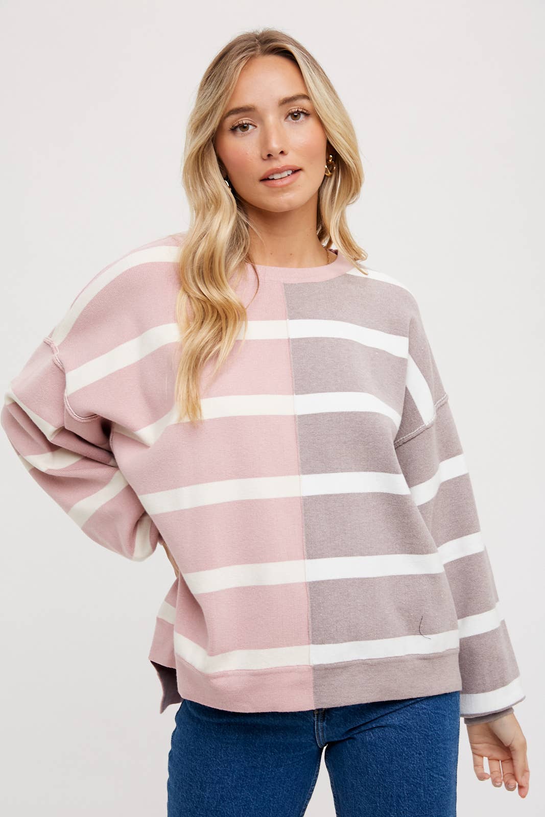 Rose Striped Color Block Sweatshirt