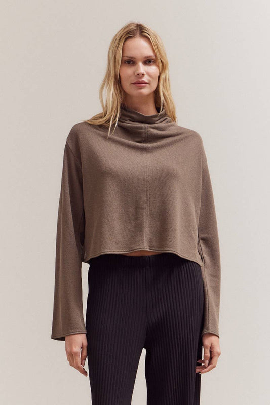 Cowl Neck Loose Top - Tapenade