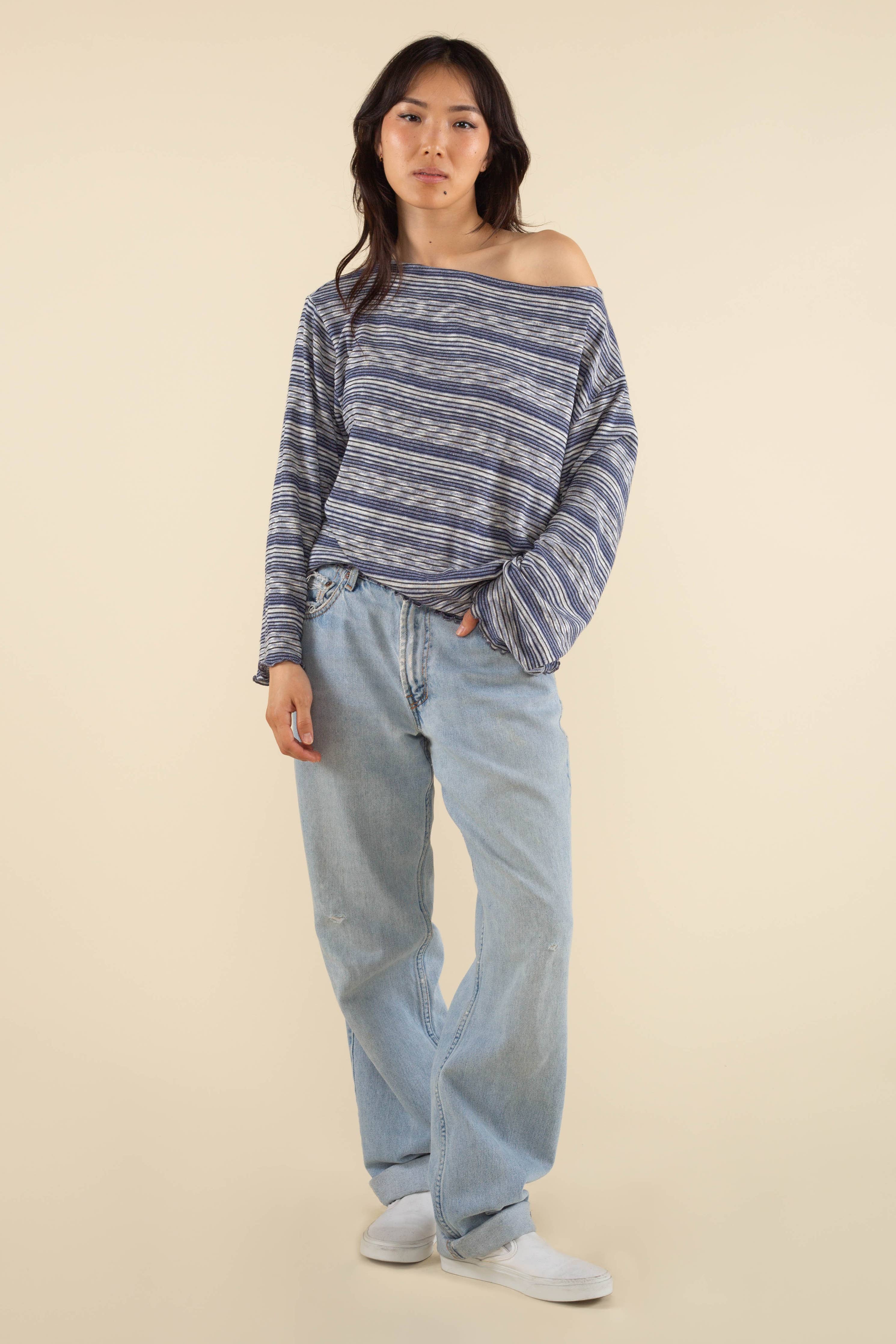 Colby Boat Neck Top - Navy