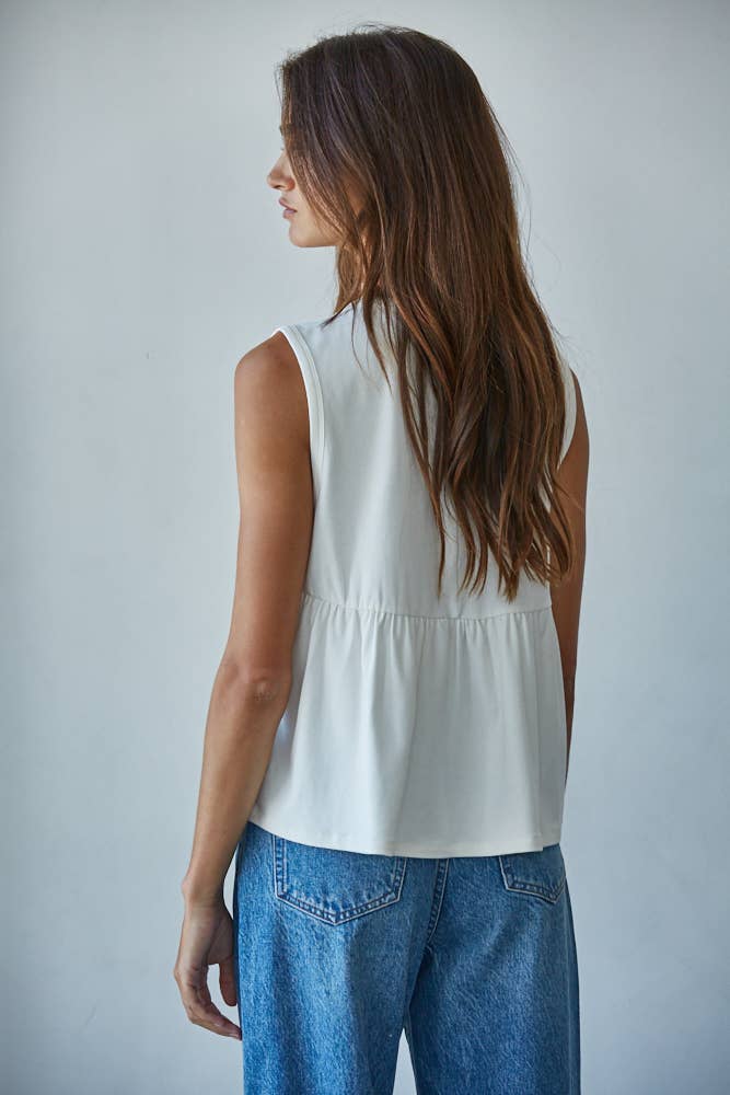 Round Neck Sleeveless Top - Cream