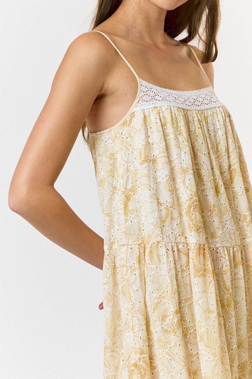 Flower Lace Tiered Maxi Dress - Yellow