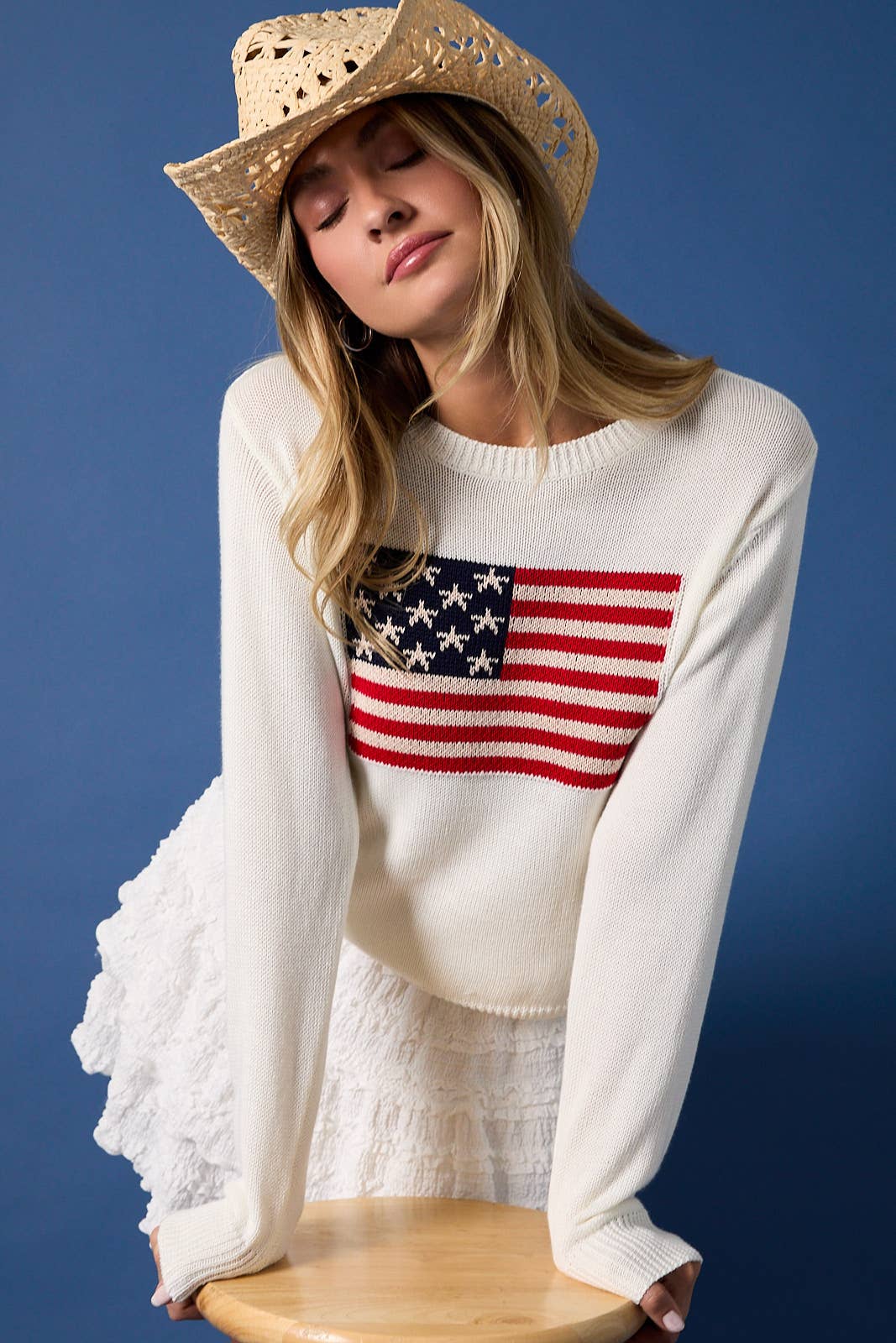 US Flag Round Neck Sweater