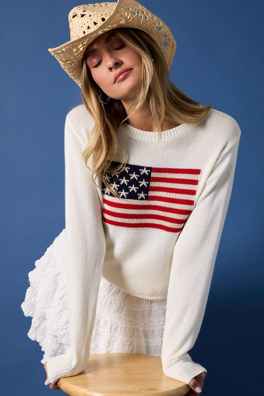 US Flag Round Neck Sweater