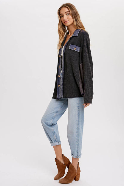 Navy Slouchy Waffle Knit Jacket