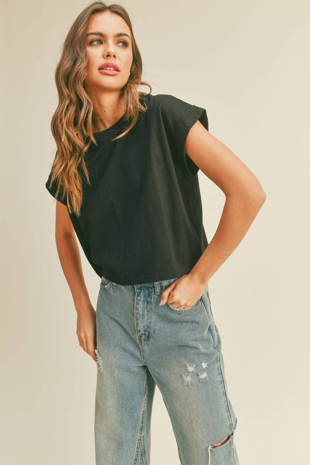Black Cuffed Sleeve Tee