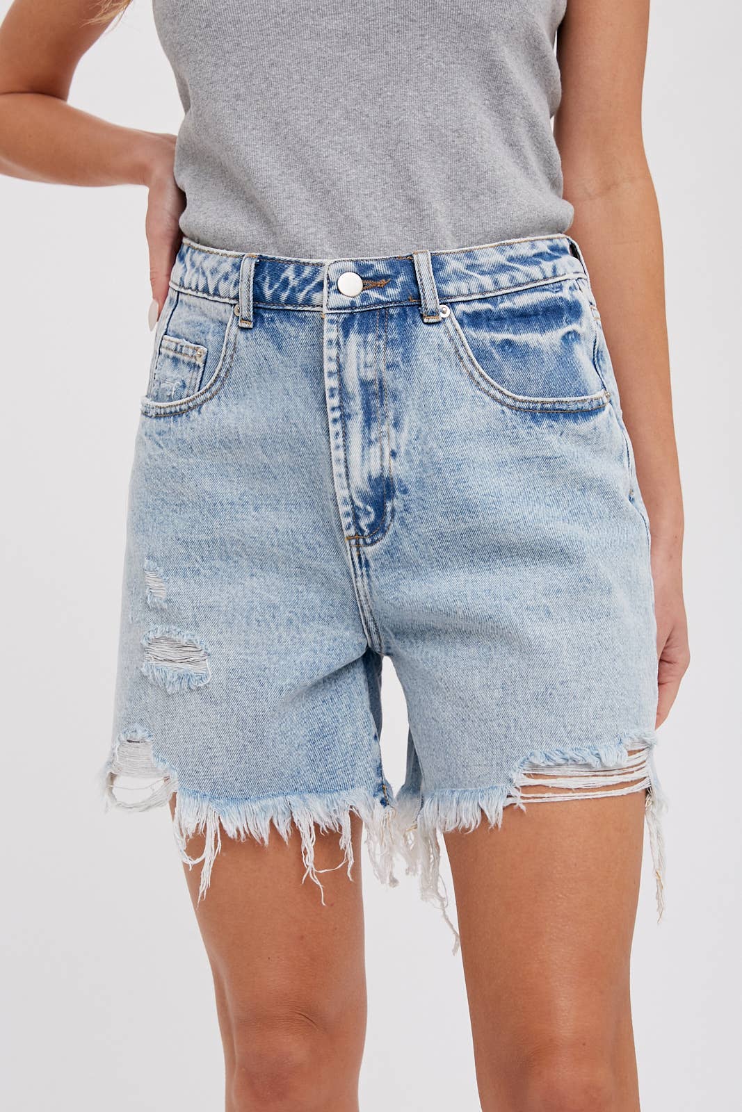 Light Denim Mid-Length Shorts