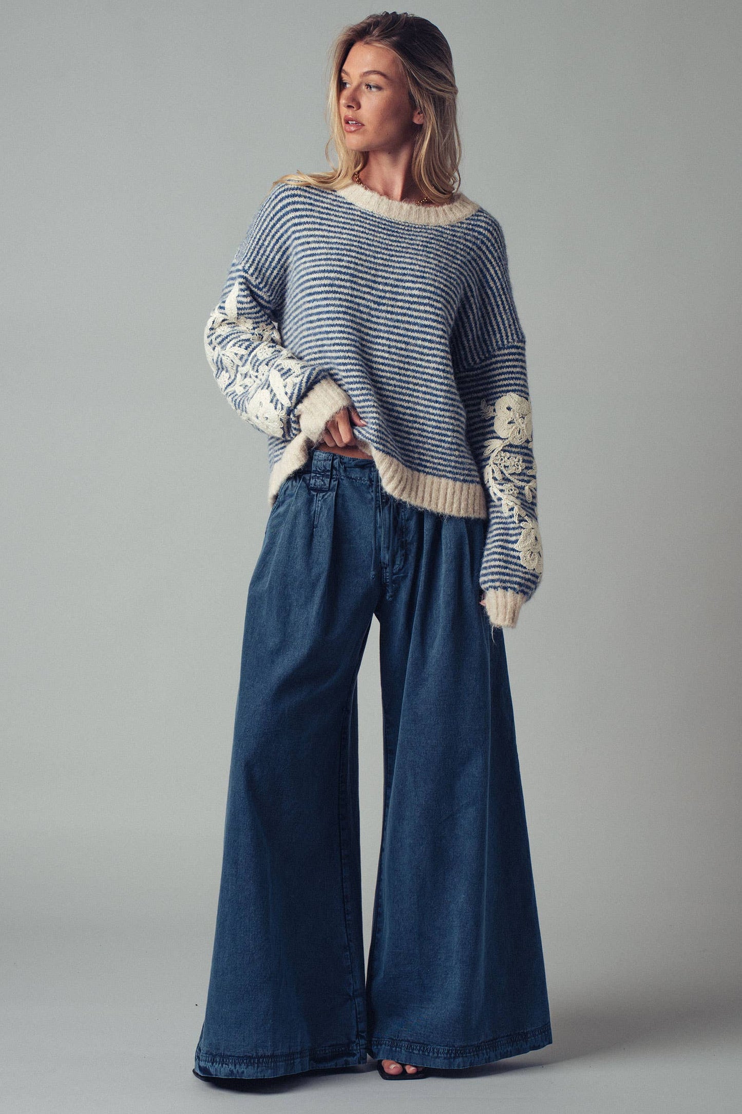 Floral Embroidered Stripe Sweater
