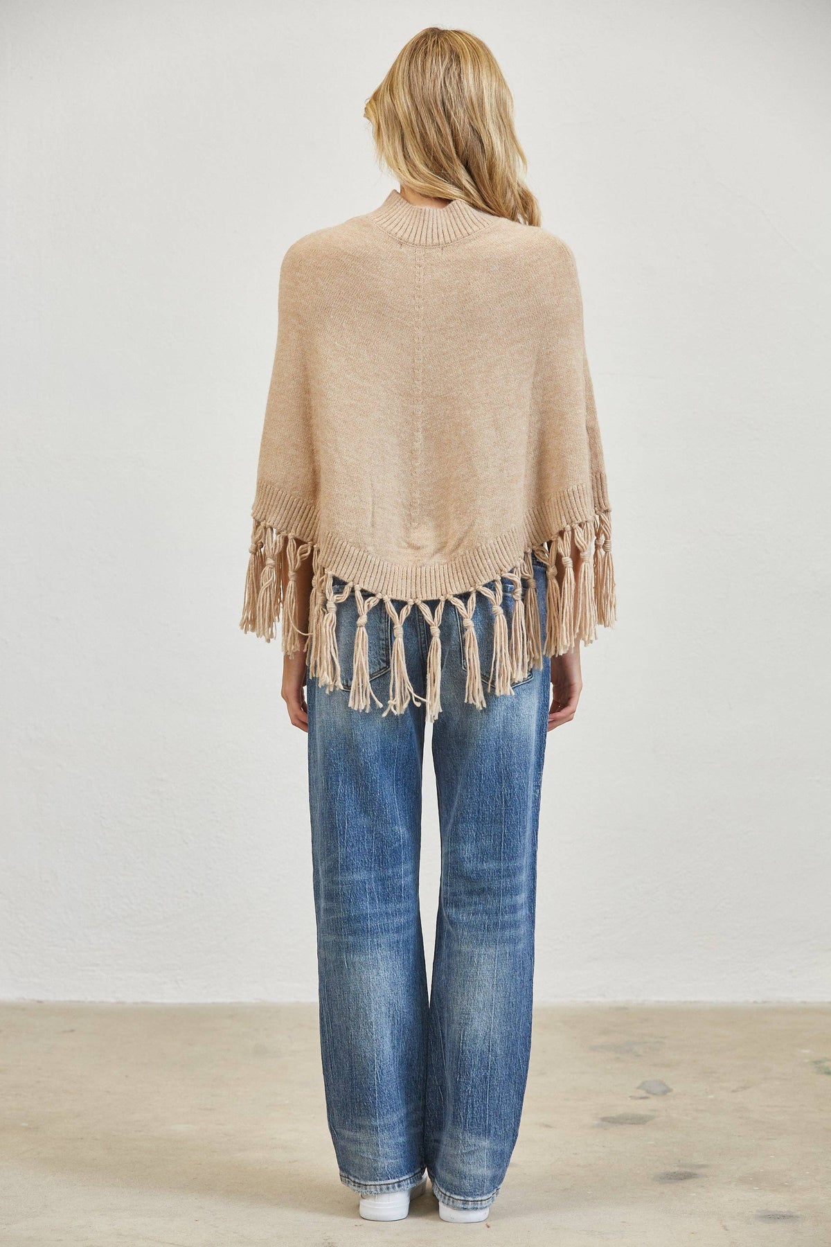 Fringe Mock Neck Poncho