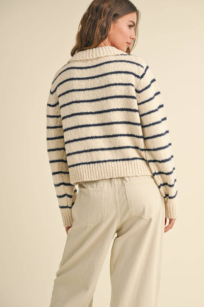 Navy Stripe Collared Cardigan