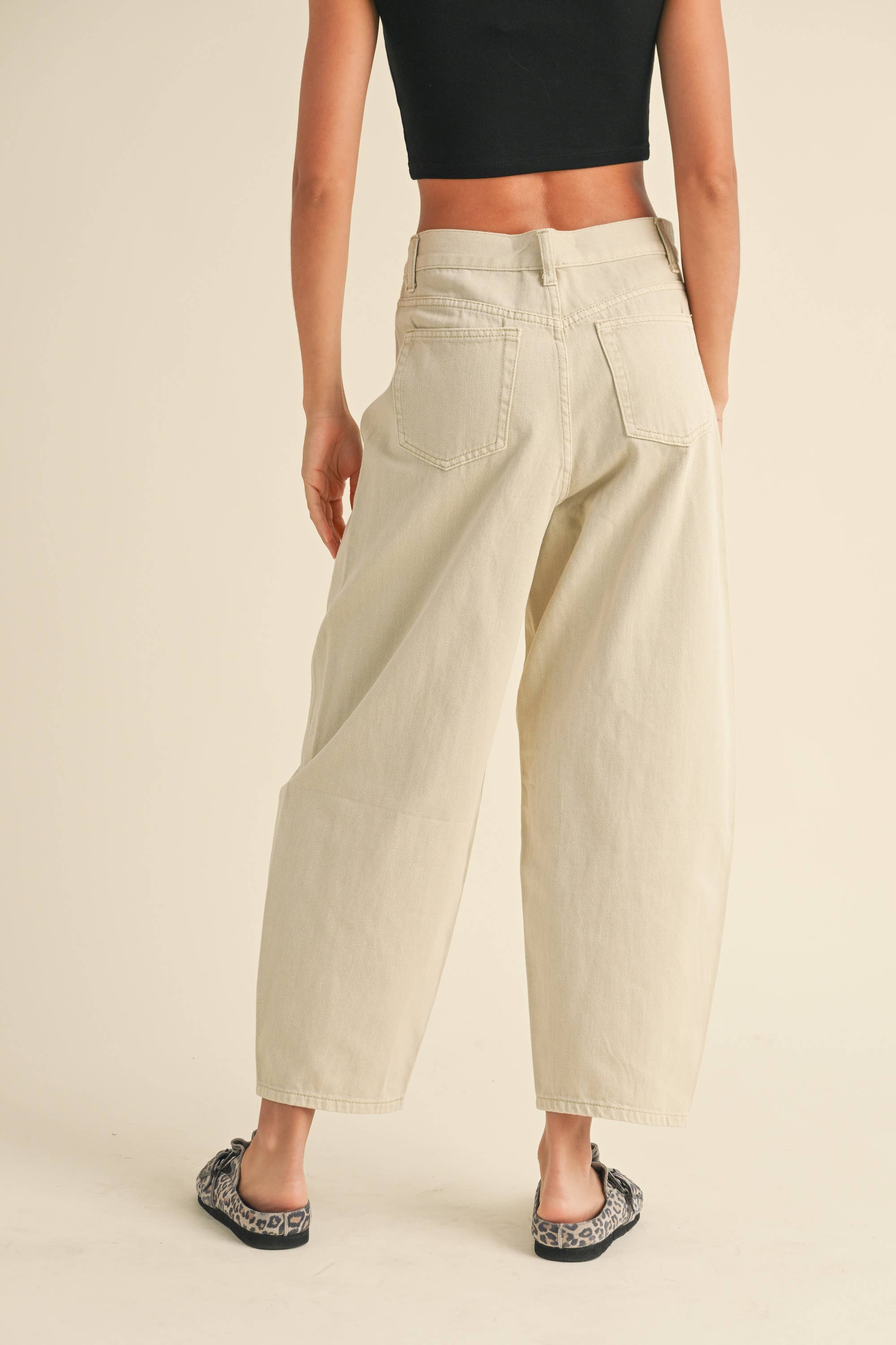 Beige Washed Barrel Pants