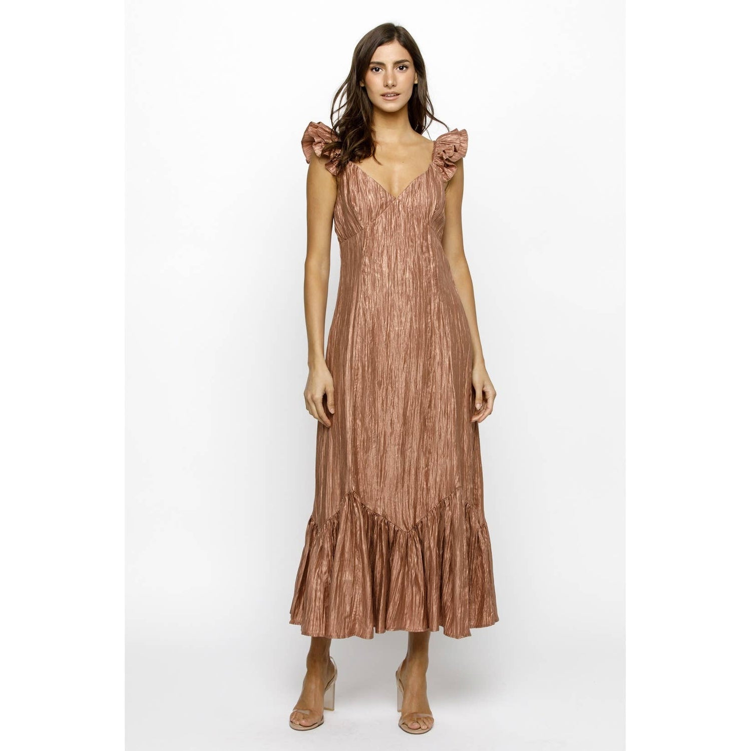 Brick Foil Metallic Midi Dress