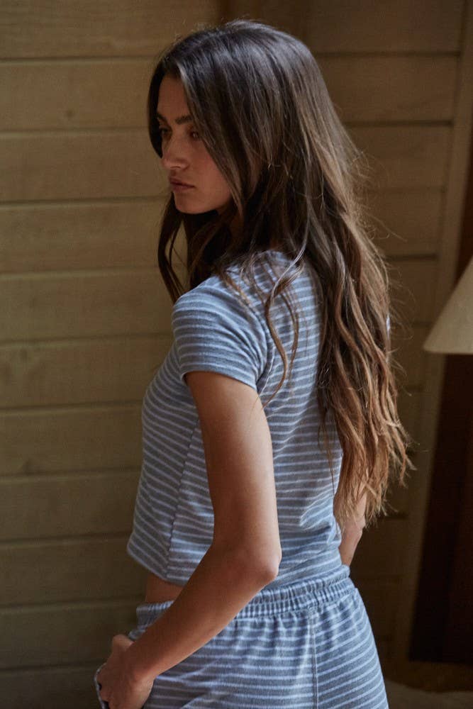 Grey Blue Striped Short Sleeve