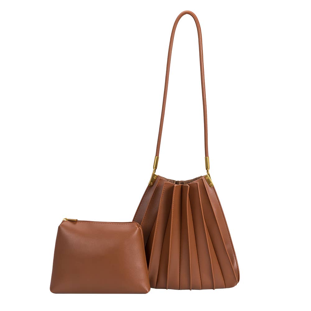 Carrie Brown Pleated Vegan Shoulder Bag