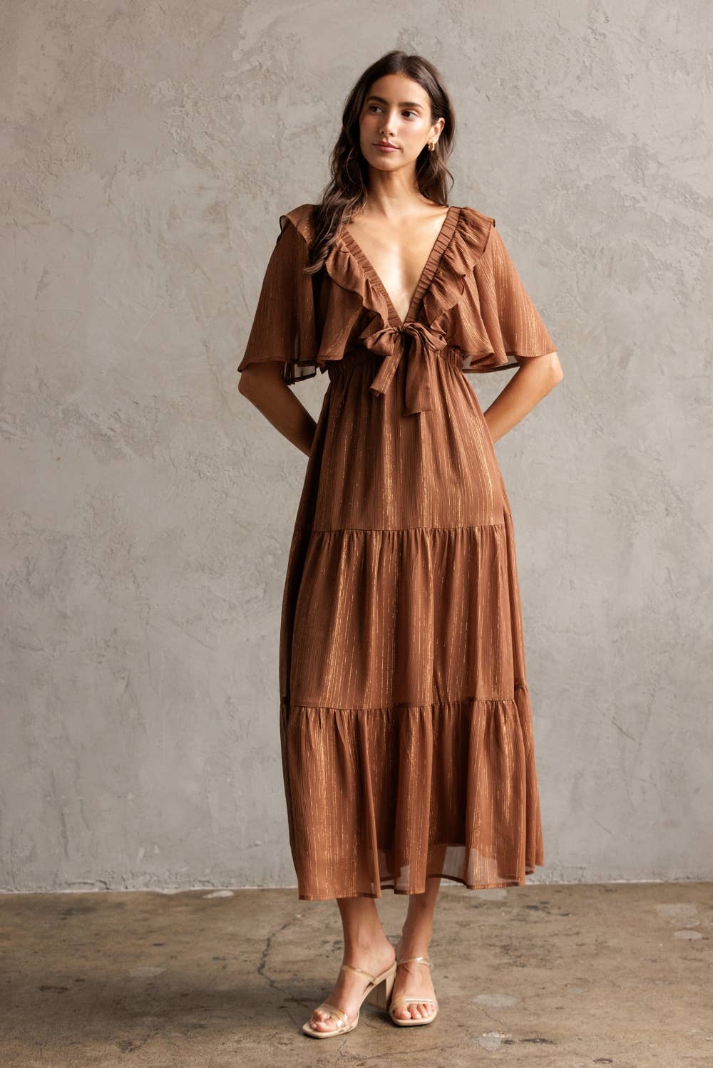 Shimmer Tiered Midi Dress