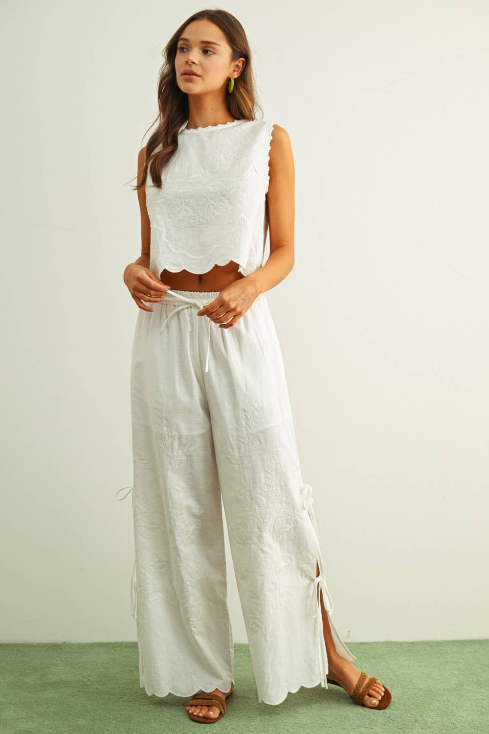 White Embroidered Sleeveless Top