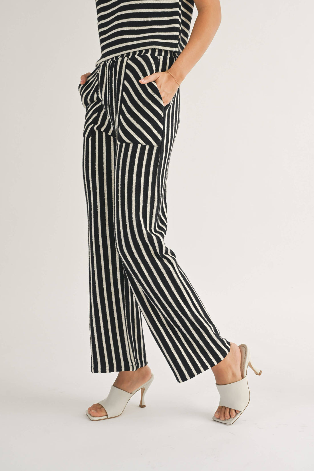 Black Textured Stripe Pants