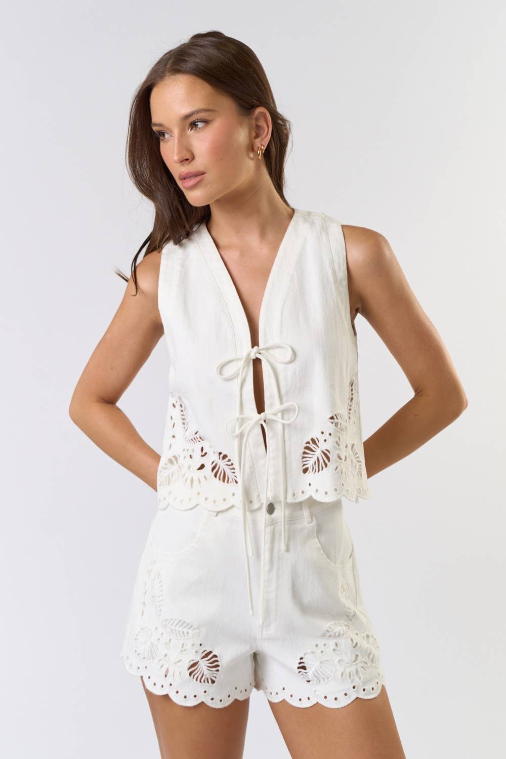 Front Tie Vest Embroidered