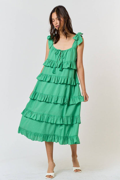 Green Maxi Ruffle Dress