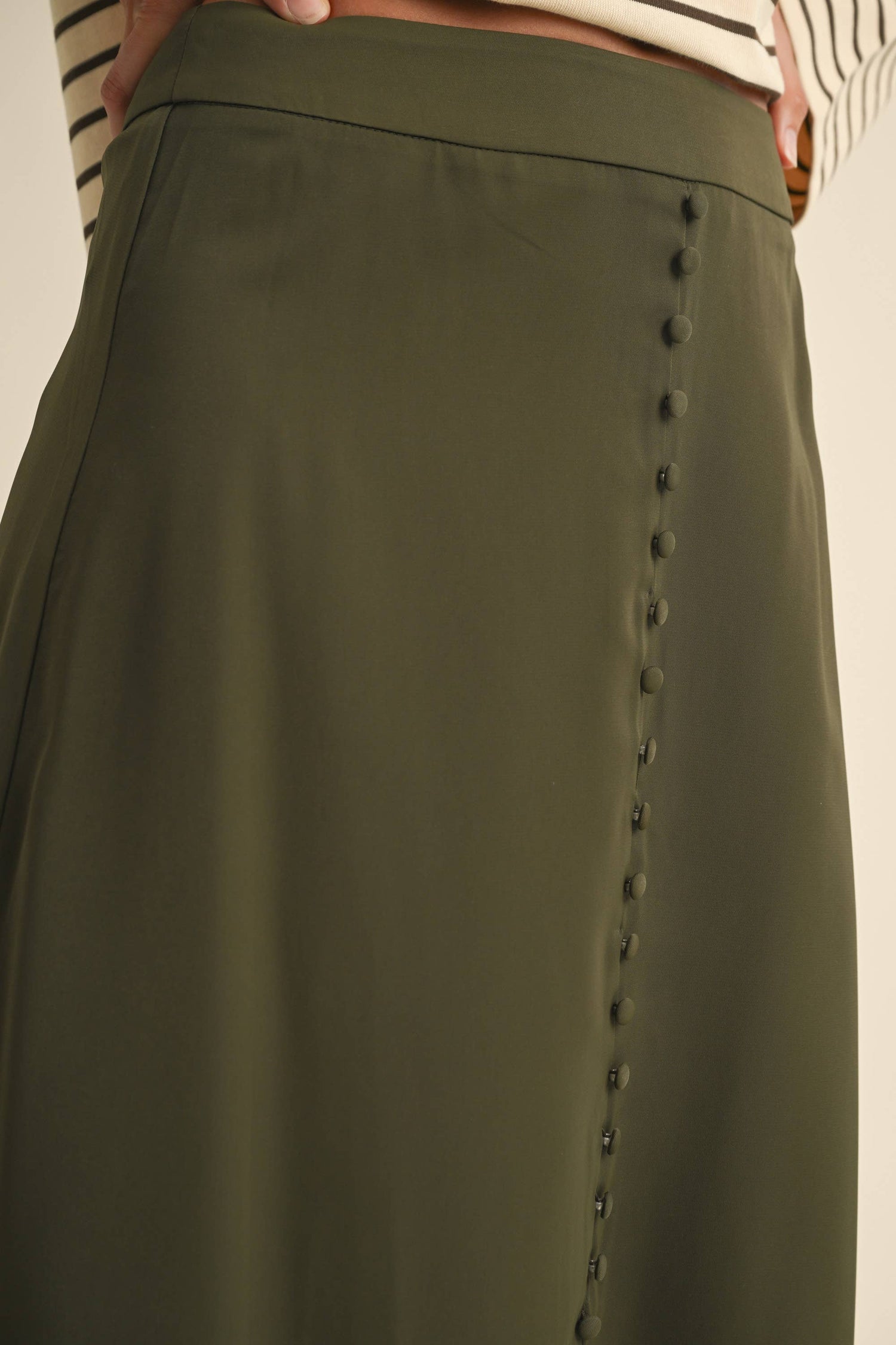 Olive Button Detail Satin Skirt