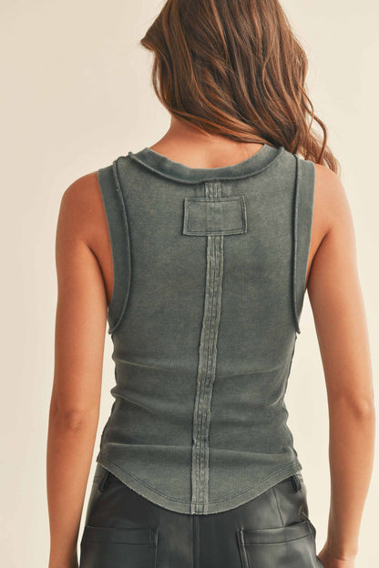 Washed Charcoal Ribbed Tank