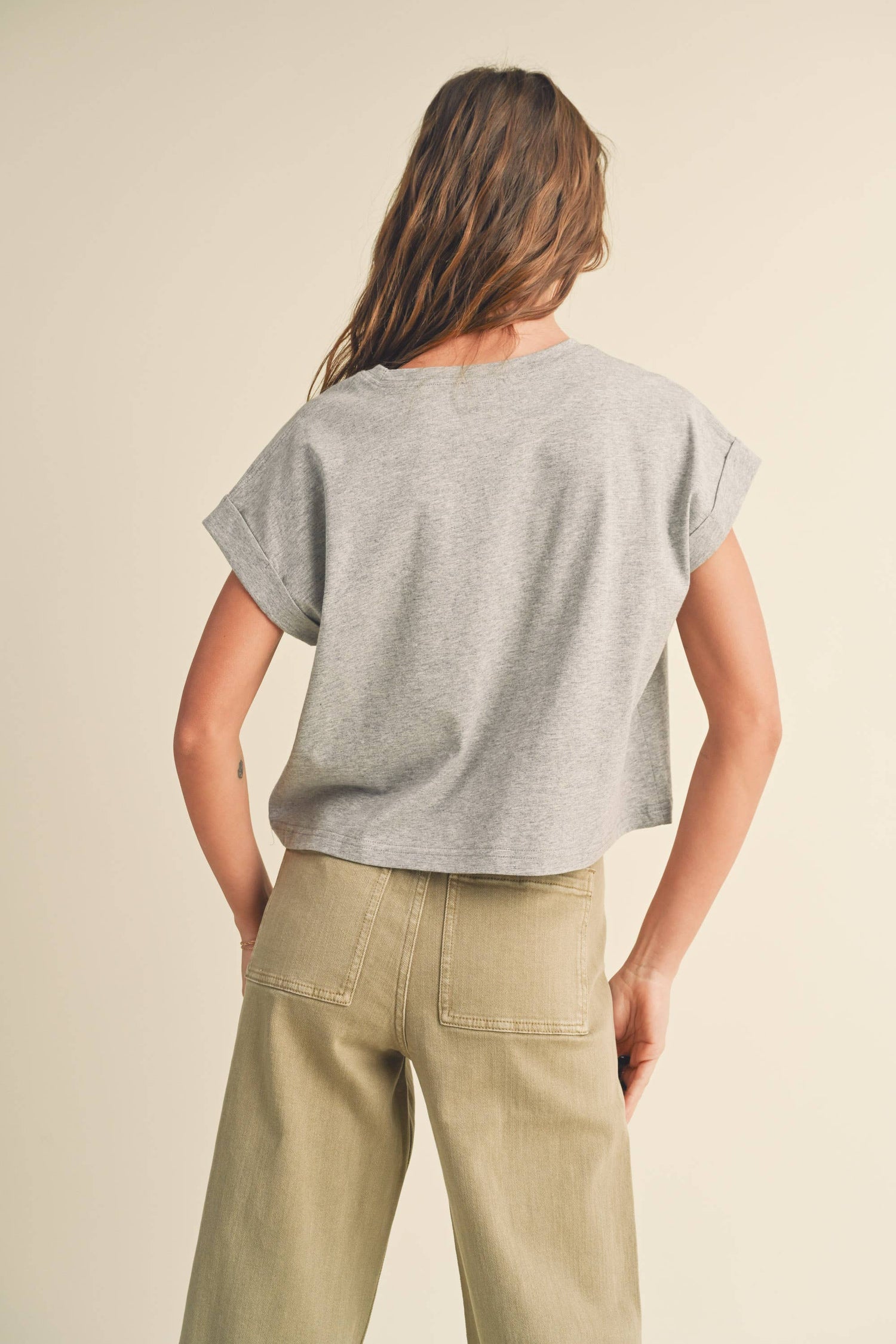 Melange Grey Cuff Sleeve Tee