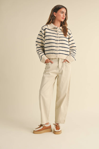 Navy Stripe Collared Cardigan