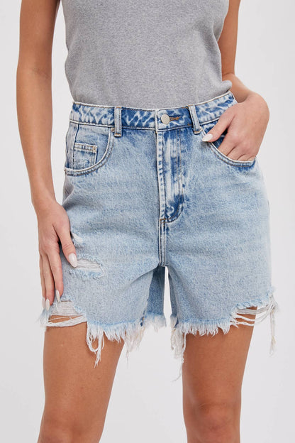 Light Denim Mid-Length Shorts