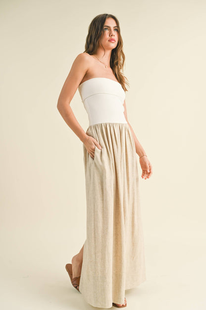 Marigold Linen Dress with Ribbed Top