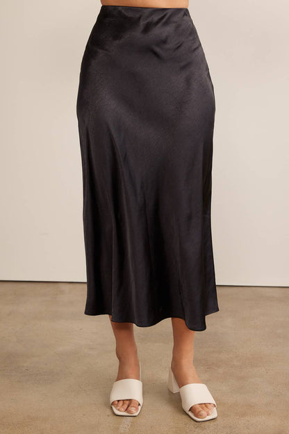 Black Thick Satin Maxi Skirt