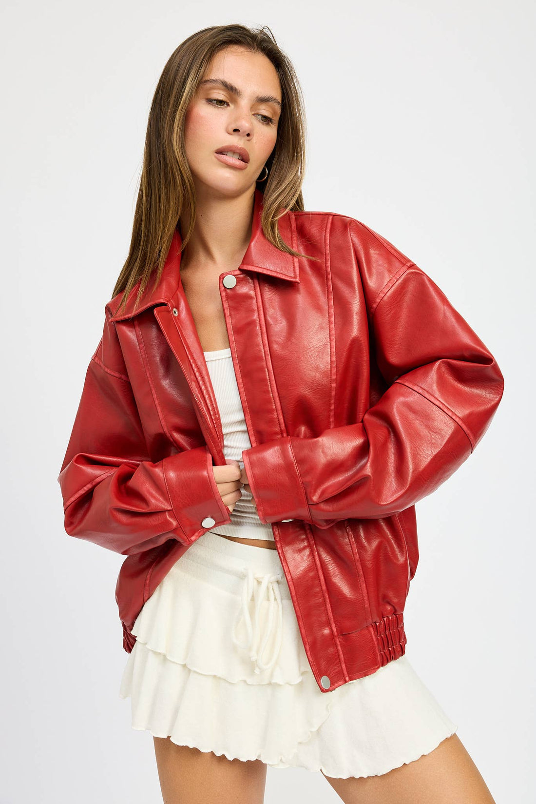 Red Pu Bomber Jacket