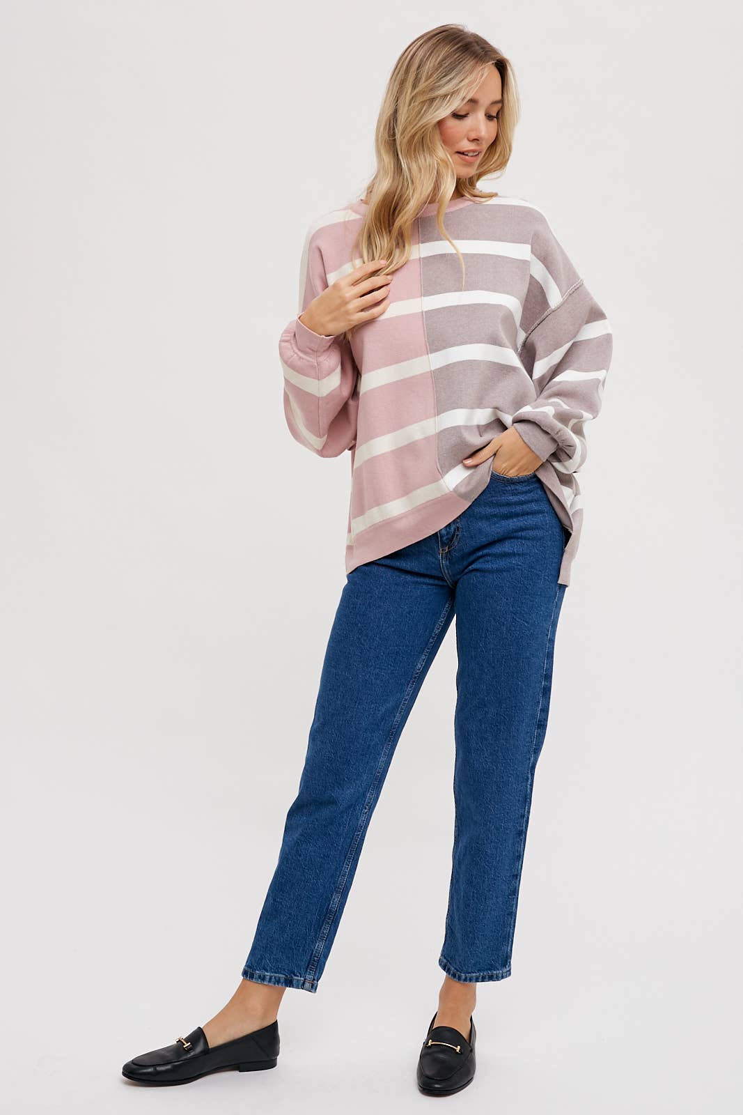 Rose Striped Color Block Sweatshirt