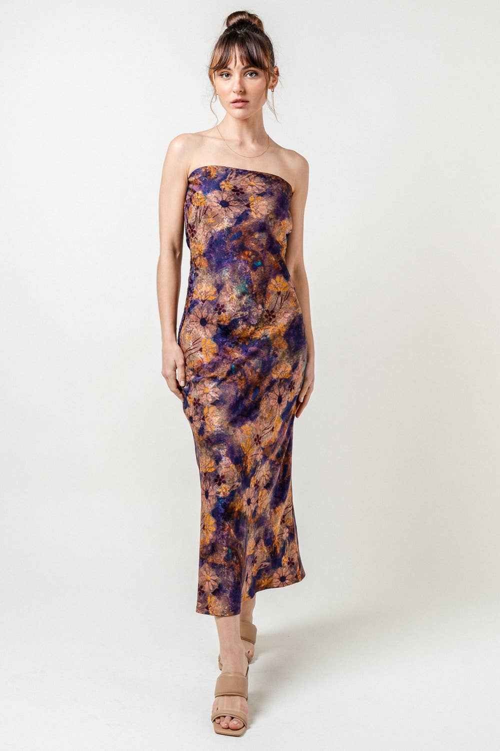 Purple Multi Strapless Maxi Dress