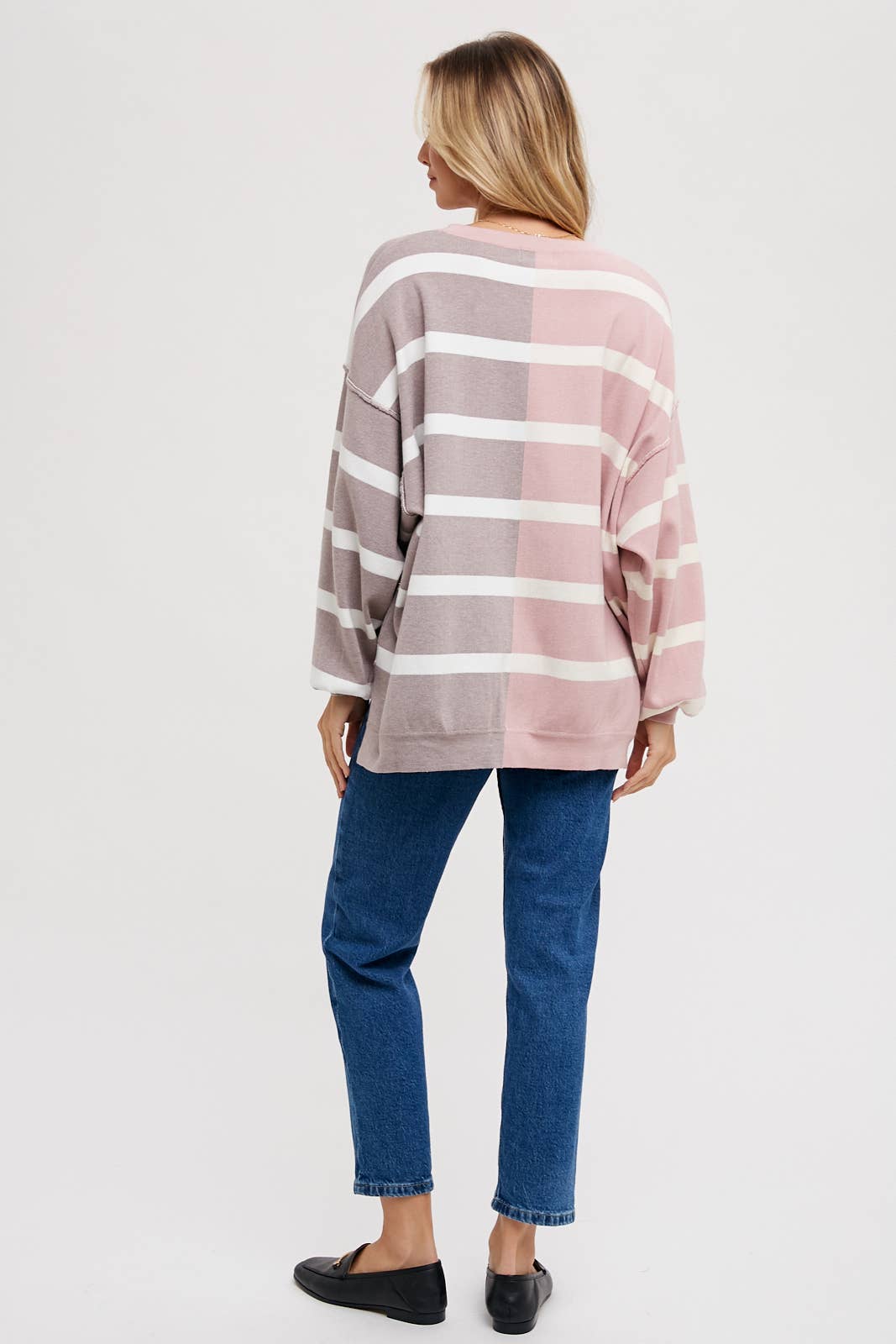 Rose Striped Color Block Sweatshirt