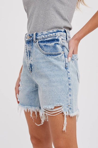 Light Denim Mid-Length Shorts