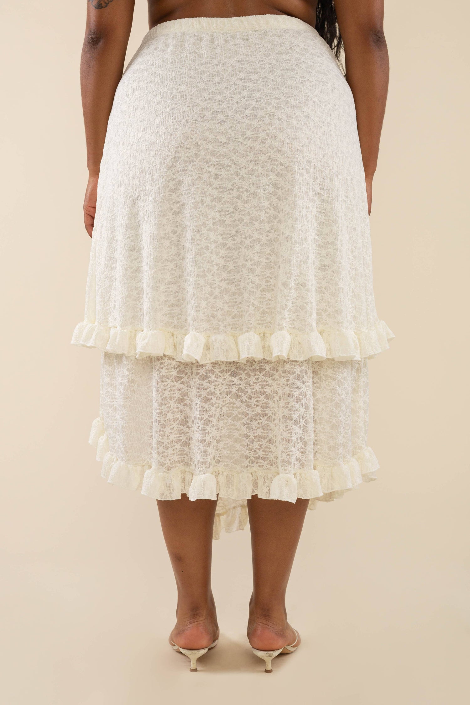 Portia White Lace Mesh Slit Skirt