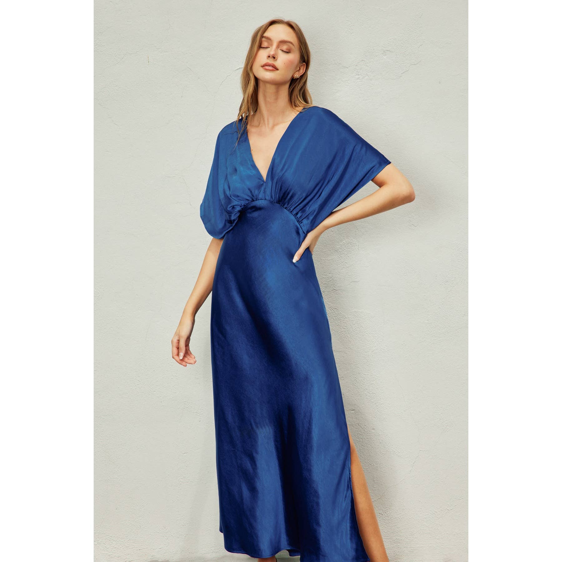 Like Butter Satin Blouson Maxi Dress