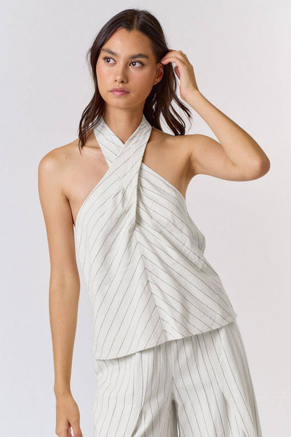 Linen Stripe Halter Neck Top