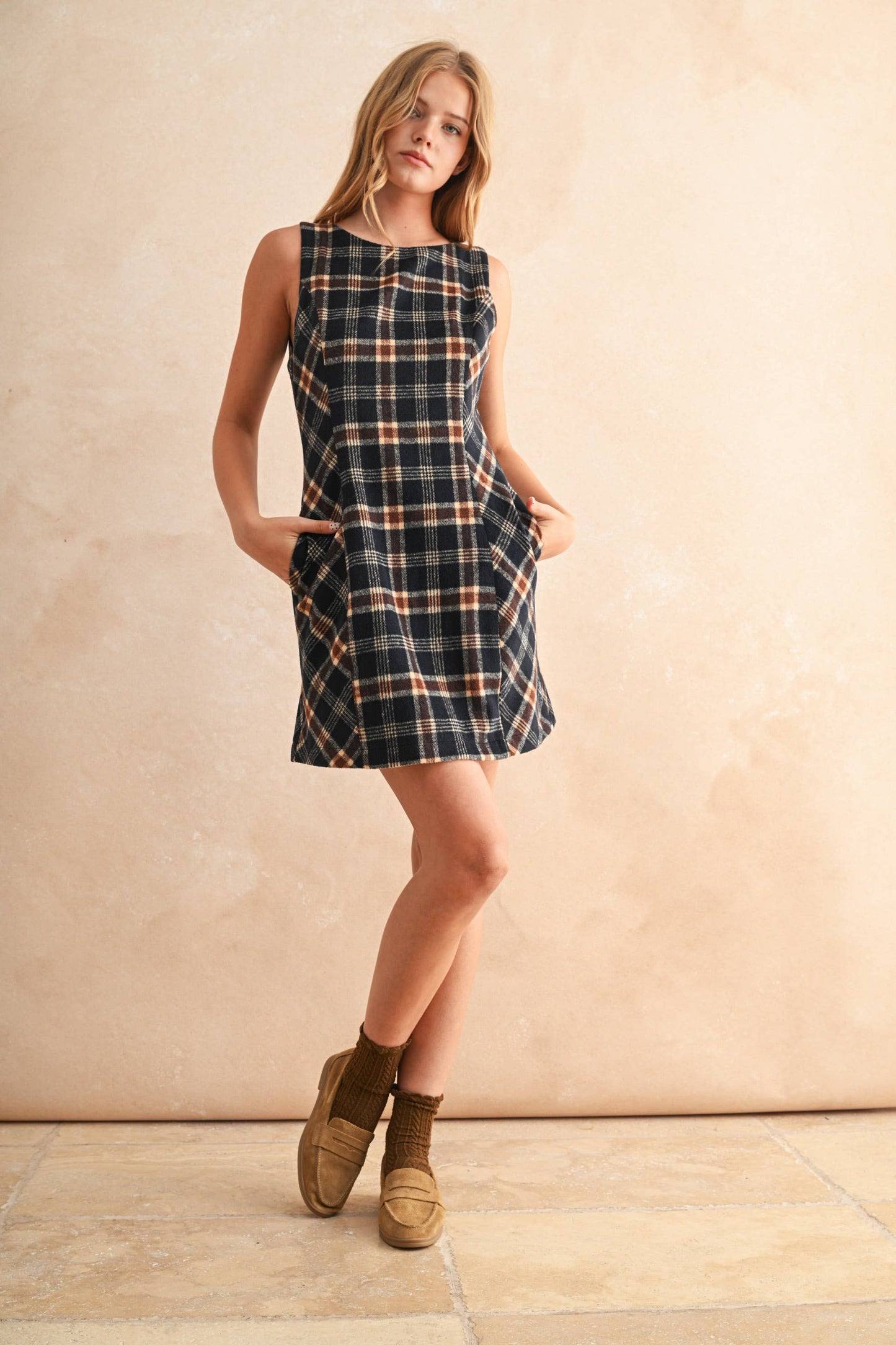 Plaid Pattern Mini Dress