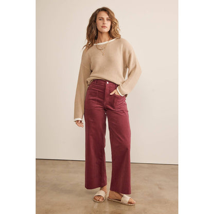 Wide Leg Corduroy Pants - Berry