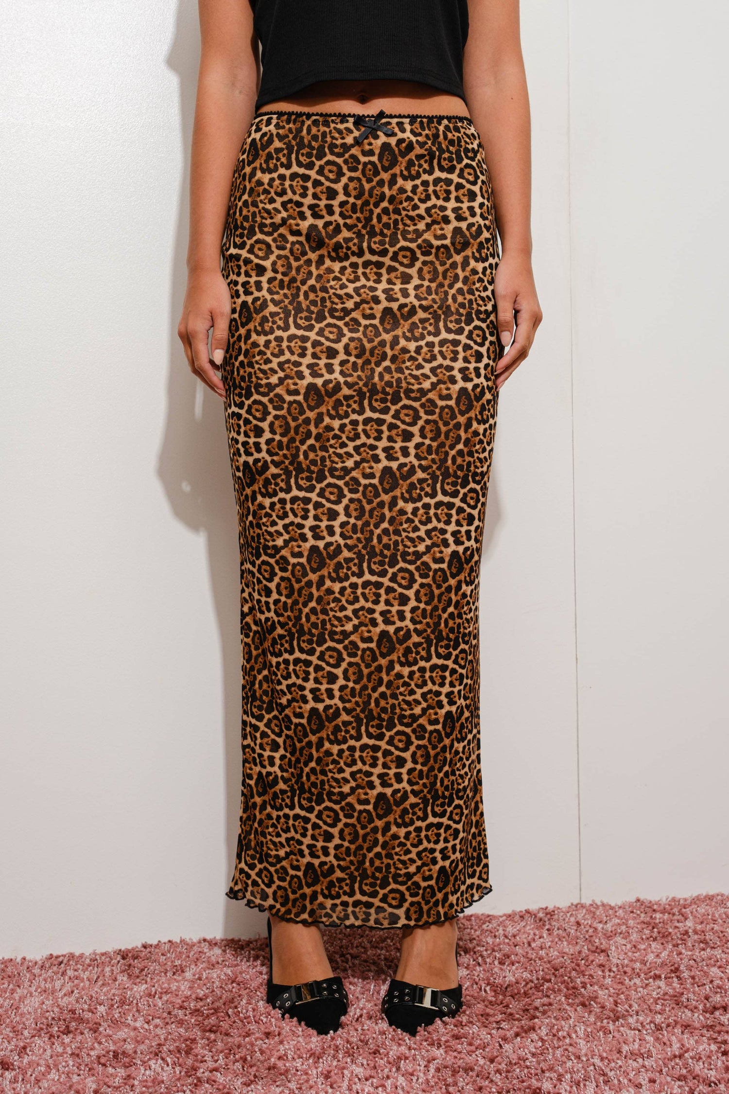 Leopard Mesh Maxi Skirt