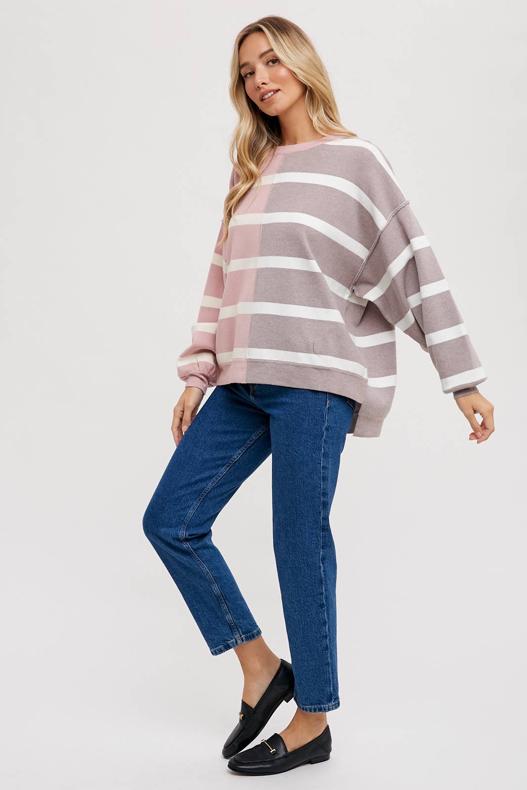 Rose Striped Color Block Sweatshirt