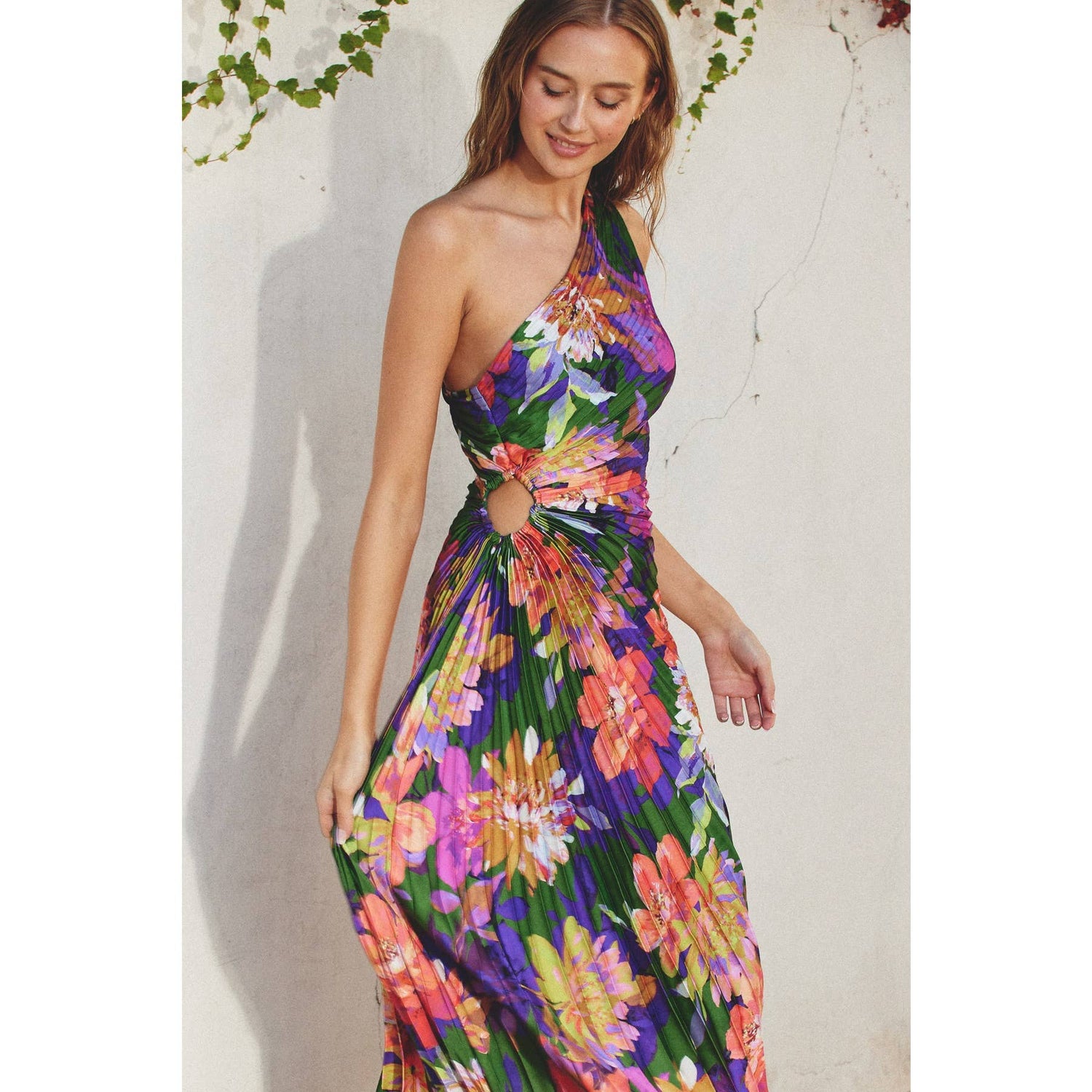 Make An Entrance Asymmetrical Pleated Maxi Dress